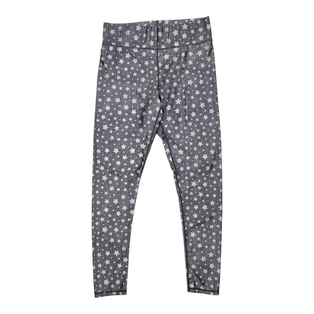 Terez Star Print Leggings Womens Large Gray White Performance Workout Yoga
